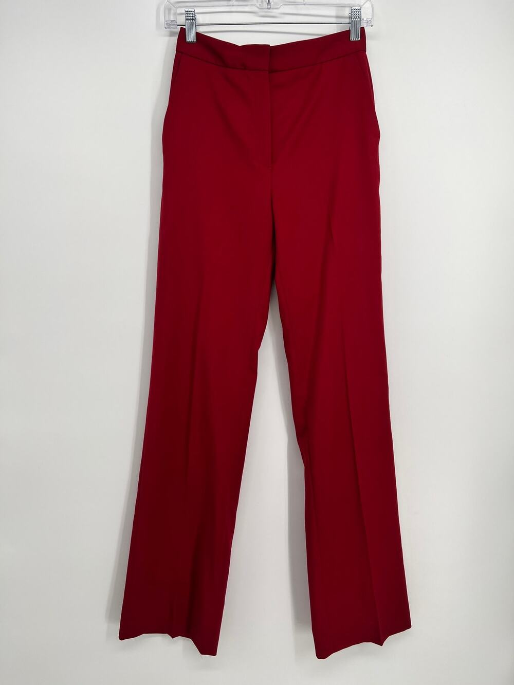 Massimo Dutti 100% Wool Trouser Dress Pants Women 2 Tall Red 34" Long Wide Leg
